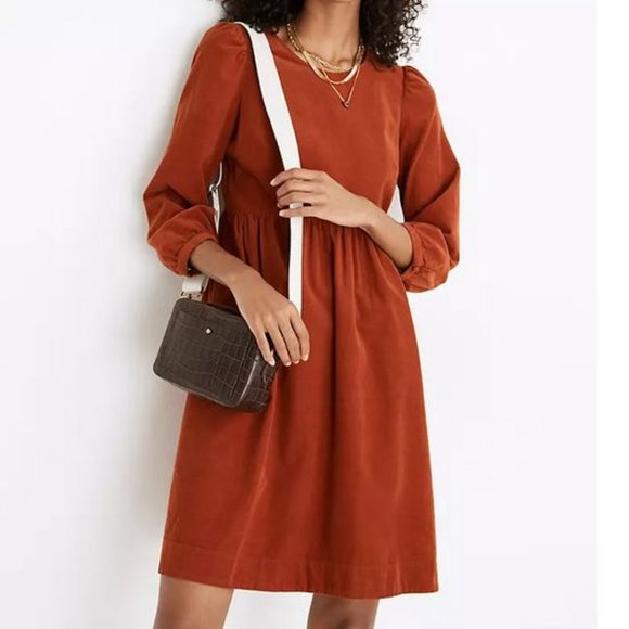 Madewell Dresses & Skirts - Madewell Corduroy Puff-Sleeve Mini Dress Rust Brown 100% cotton XL